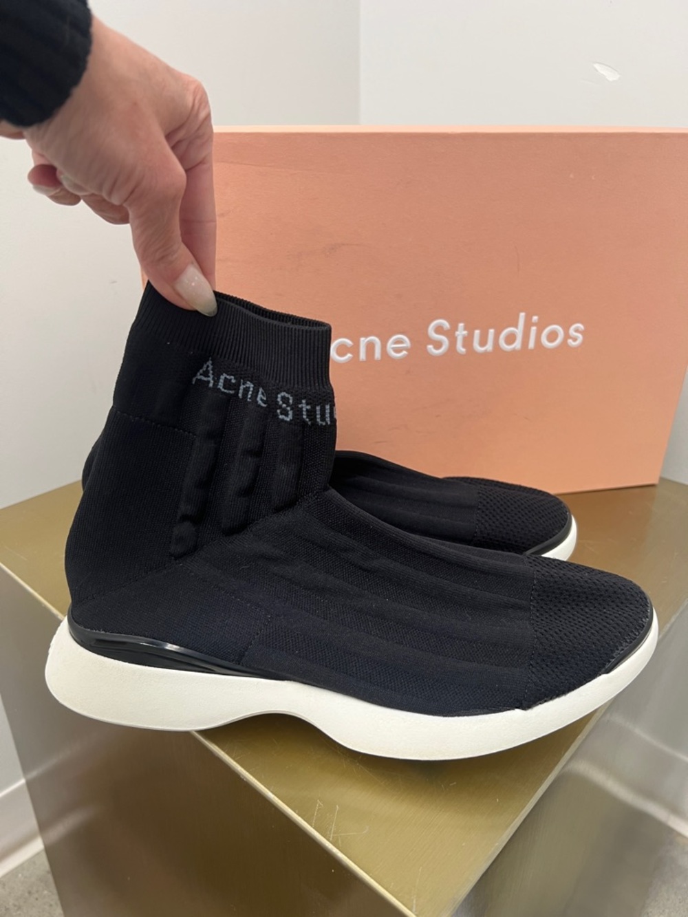Acne Black Sock Sneakers with White Soles